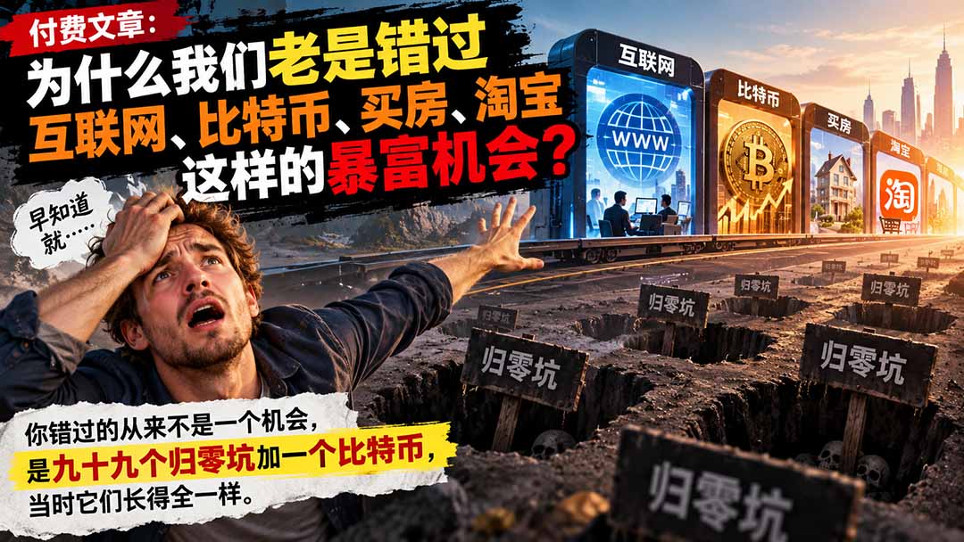 付费文章：为什么我们老是错过互联网、比特币、买 房、淘宝这样的暴富机会？-极客网创