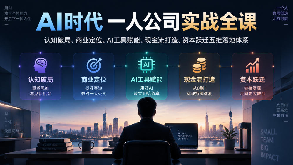 AI时代一人公司实战全课|认知破局、商业定位、AI工具赋能、现金流打造、资本跃迁五维落地体系-极客网创