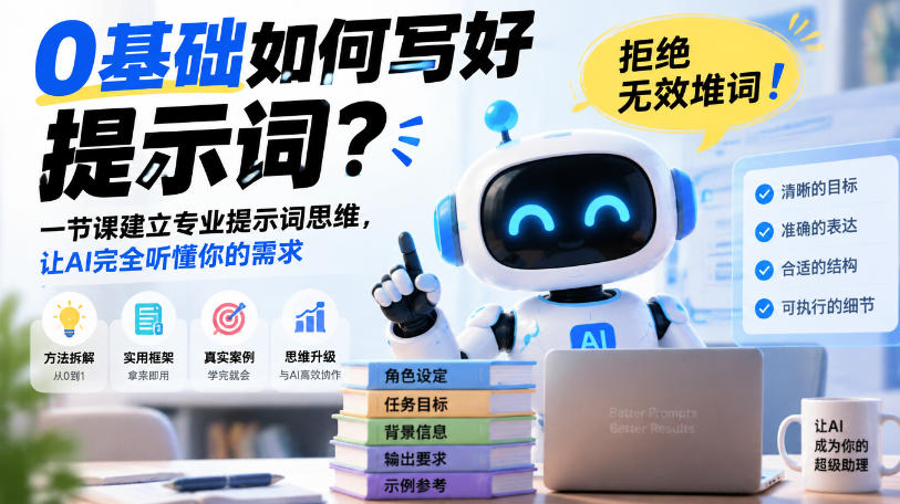 0基础如何写好提示词，拒绝无效堆词！一节课建立专业提示词思维，让AI完全听懂你的需求-极客网创
