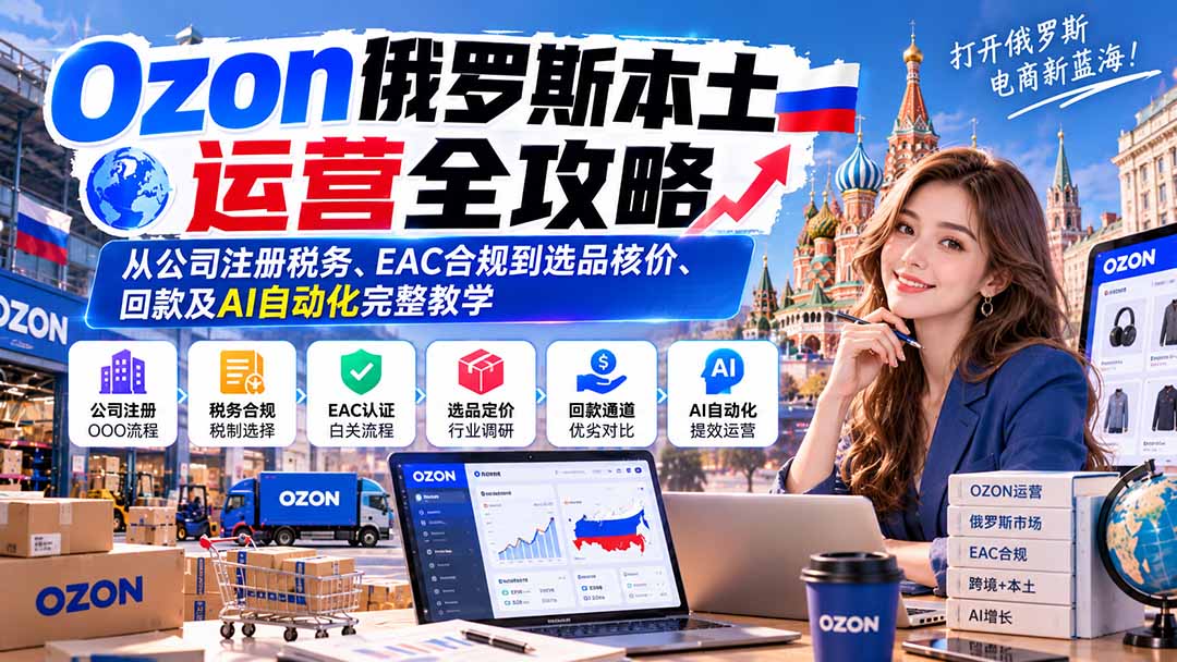 Ozon俄罗斯本土运营全攻略：从公司注册税务、EAC合规到选品核价、回款及AI自动化完整教学-极客网创