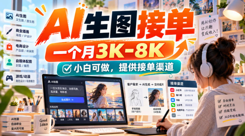 AI生图接单，一个月3K-8K，小白可做，提供接单渠道-极客网创
