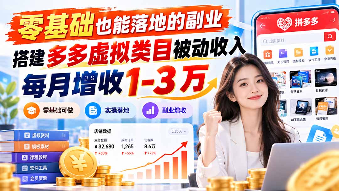 零基础也能落地的副业，搭建多多虚拟类目被动收入，每月增收 1-3 万-极客网创