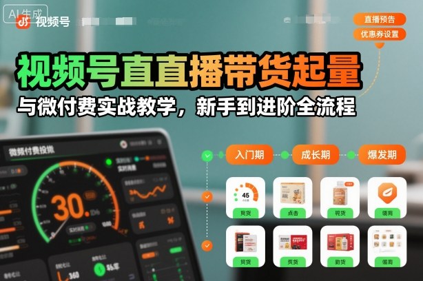 视频号直播带货起量与微付费实战教学，新手到进阶全流程(更新26年10月)-极客网创