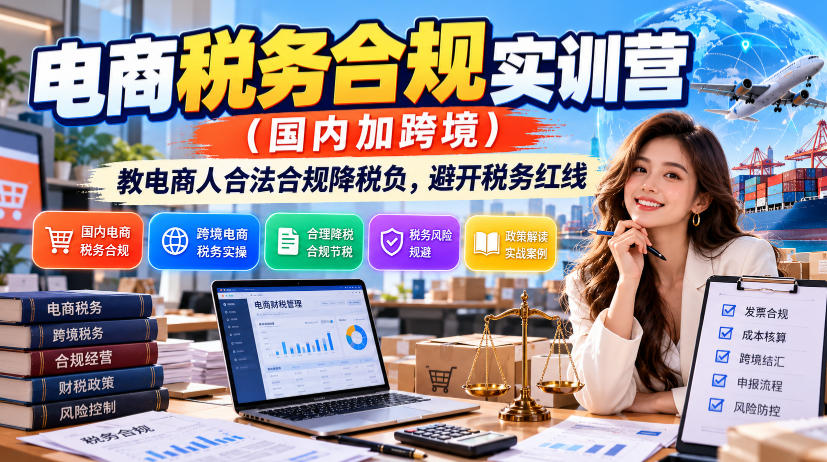 电商税务合规实训营(国内加跨境)，教电商人合法合规降税负，避开税务红线-极客网创