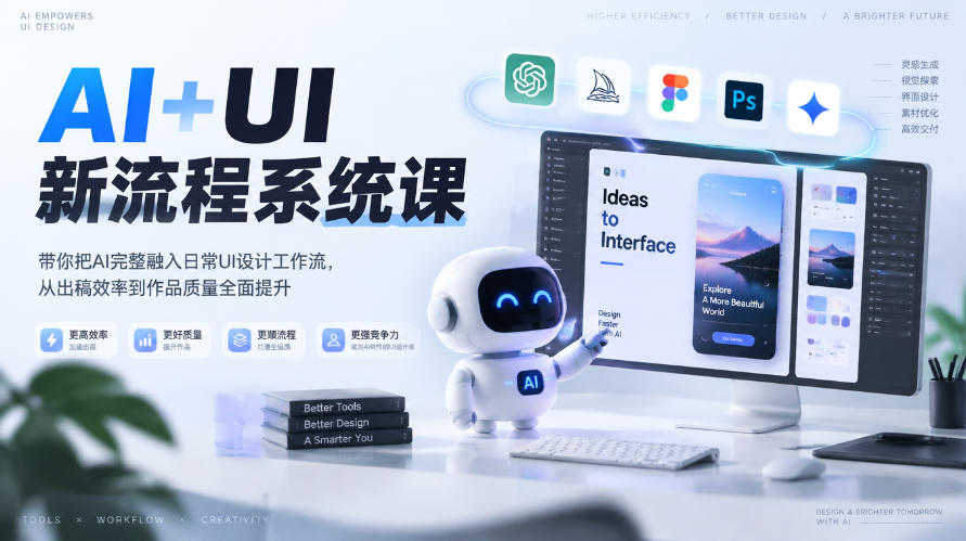【无水印】AI+UI新流程系统课，带你把AI完整融入日常UI设计工作流，从出稿效率到作品质量全面提升(2026第4期)-极客网创