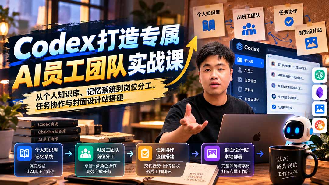 【无水印】Codex打造专属AI员工团队实战课:从个人知识库、记忆系统到岗位分工、任务协作与封面设计站搭建-极客网创
