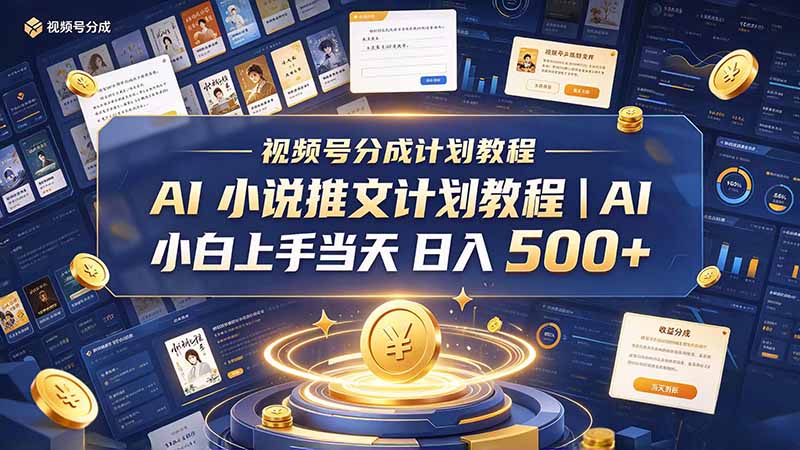最新视频号分成计划教程｜AI 小说推文，小白上手当天日入 500+-极客网创