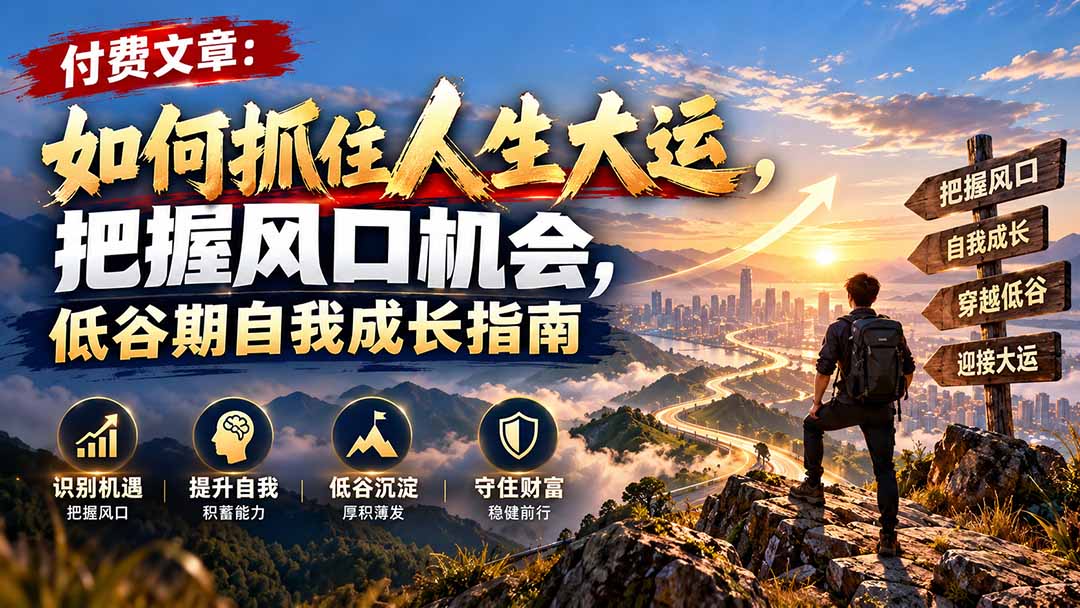 付费文章：如何抓住人生大运，把握风口机会，低谷期自我成长指南-极客网创
