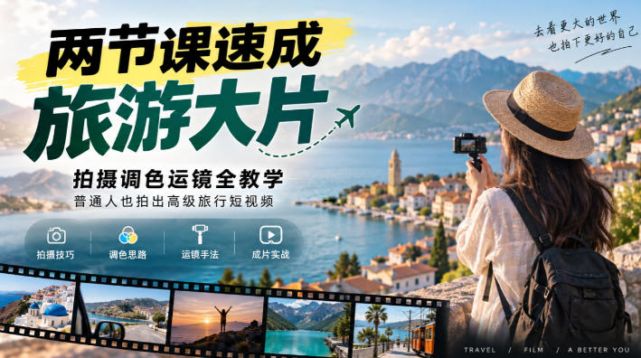 两节课速成旅游大片｜拍摄调色运镜全教学，普通人也拍出高级旅行短视频-极客网创