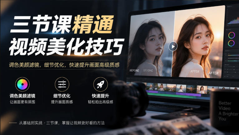 三节课精通视频美化技巧｜调色美颜滤镜，细节优化，快速提升画面高级质感-极客网创