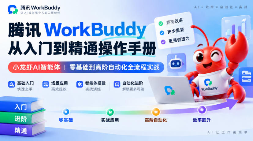 腾讯WorkBuddy从入门到精通操作手册|小龙虾AI智能体,零基础到高阶自动化全流程实战【文档】-极客网创