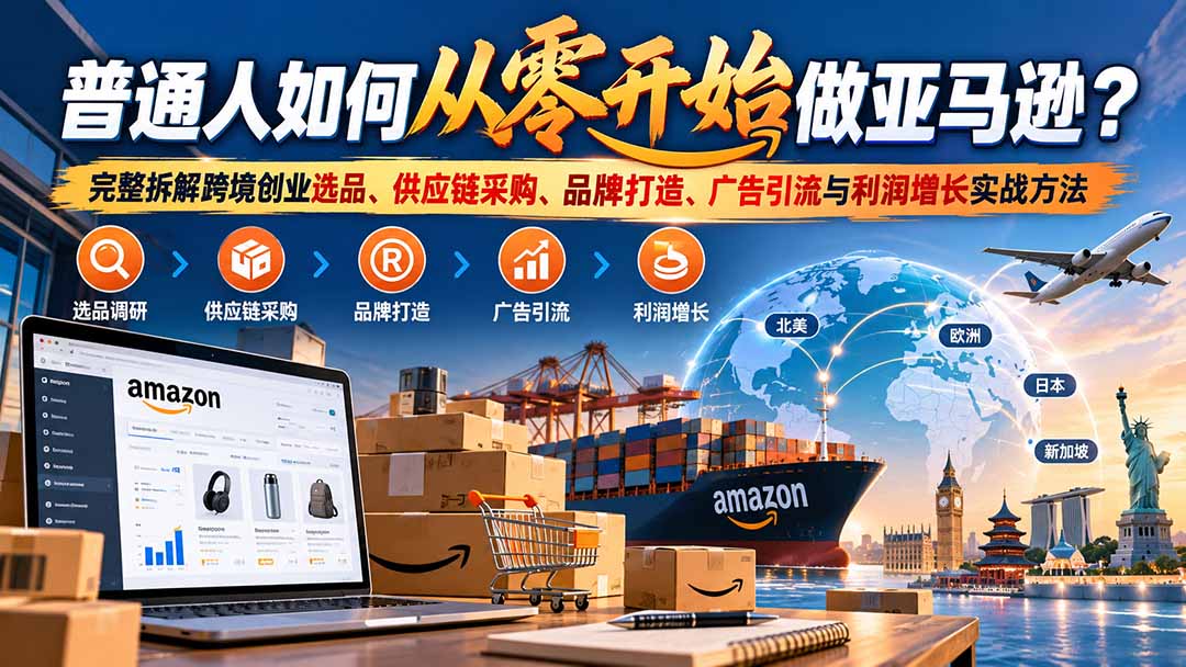 普通人如何从零开始做亚马逊?完整拆解跨境创业选品、供应链采购、品牌打造、广告引流与利润增长实战方法-极客网创