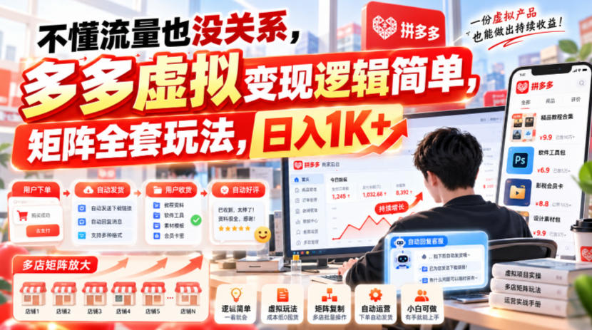 不懂流量也没关系,多多虚拟变现逻辑简单,矩阵全套玩法,日入1K+【揭秘】-极客网创