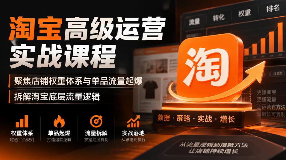淘宝高级运营实战课程,聚焦店铺权重体系与单品流量起爆,拆解淘宝底层流量逻辑-极客网创