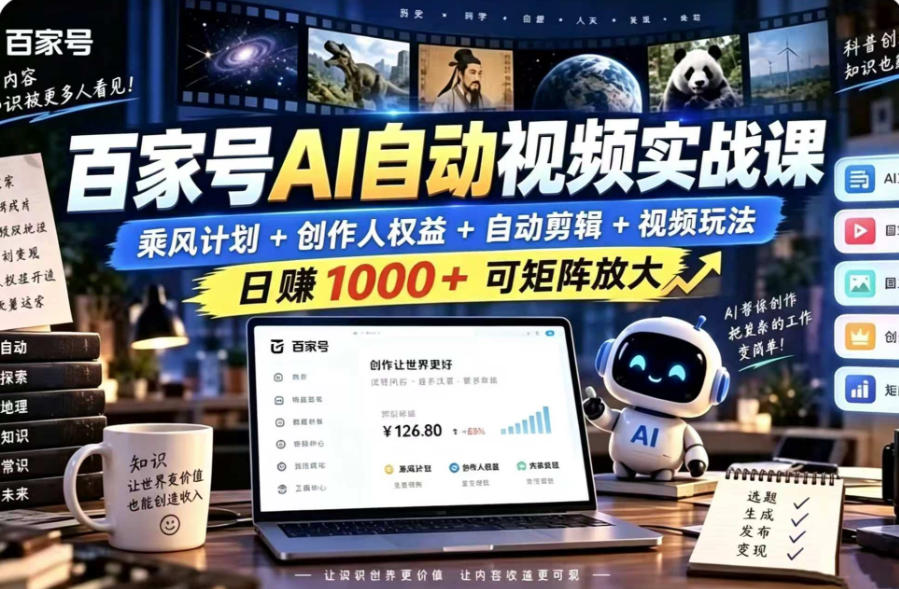 百家号自动矩阵玩法,长期可以做的项目,日入1k+,真正的睡后收入-极客网创