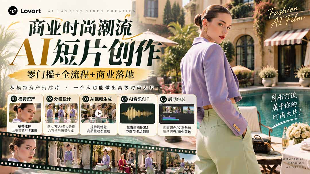 从一张模特图到高级时尚广告大片:AI三视图资产、场景合成、电影分镜、动态生成与复古音乐剪辑实战课-极客网创