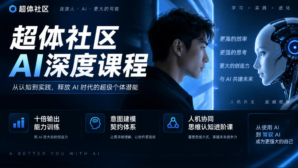超体社区AI深度课程,十倍输出能力训练,意图建模契约体系,人机协同思维认知进阶课-极客网创
