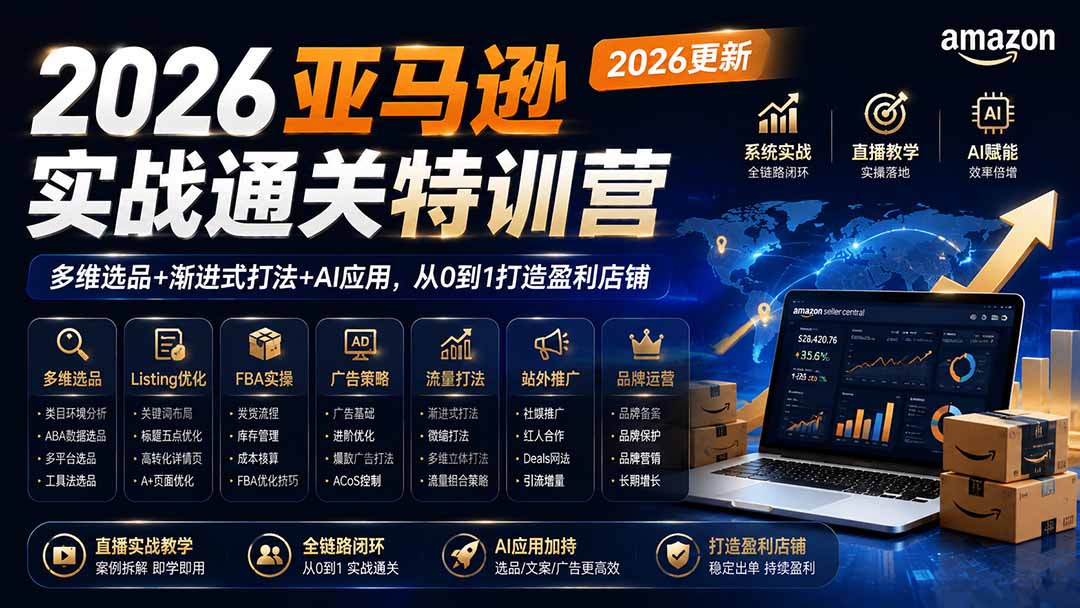 2026亚马逊实战通关特训营-更新1017,多维选品+渐进式打法+AI应用,从0到1打造盈利店铺-极客网创
