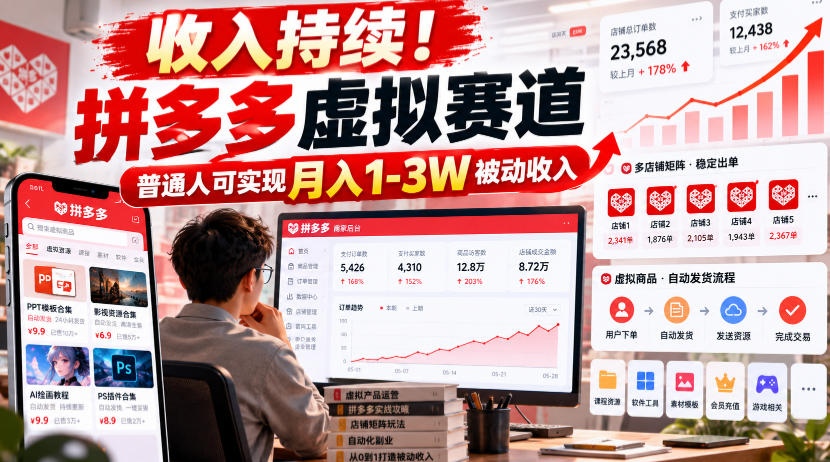 收入持续！拼多多虚拟赛道，普通人可实现月入1-3 W被动收入【揭秘】-极客网创