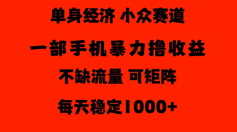 26年暴力单身经济,稳定日入500-1k,不缺流量,流量极大,冷门小众赛道,门槛低小白轻松上手【揭秘】-极客网创