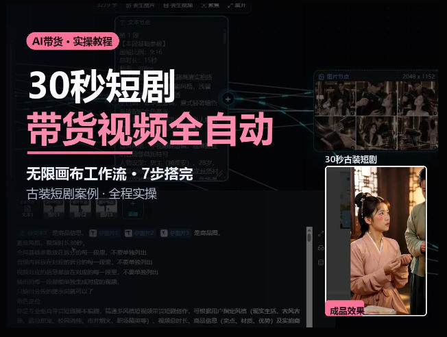 Seedance2.0做短剧带货视频，无限画布工作流·7步搭完古装短剧案例·全程实操-极客网创