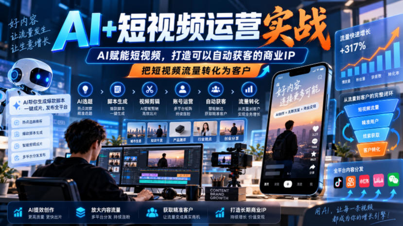 AI+短视频运营实战,AI赋能短视频,打造可以自动获客的商业IP,把短视频流量转化为客户-极客网创