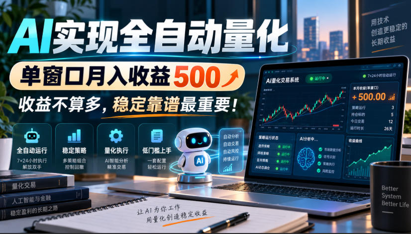 AI实现全自动量化，单窗口月入收益500，收益不算多，稳定靠谱最重要！【揭秘】-极客网创