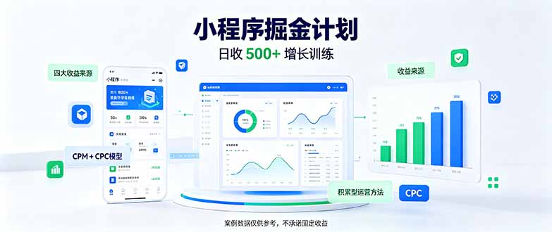 一部手机日入500+，微信小程序掘金计划，四种收入来源，长期稳定可靠-极客网创