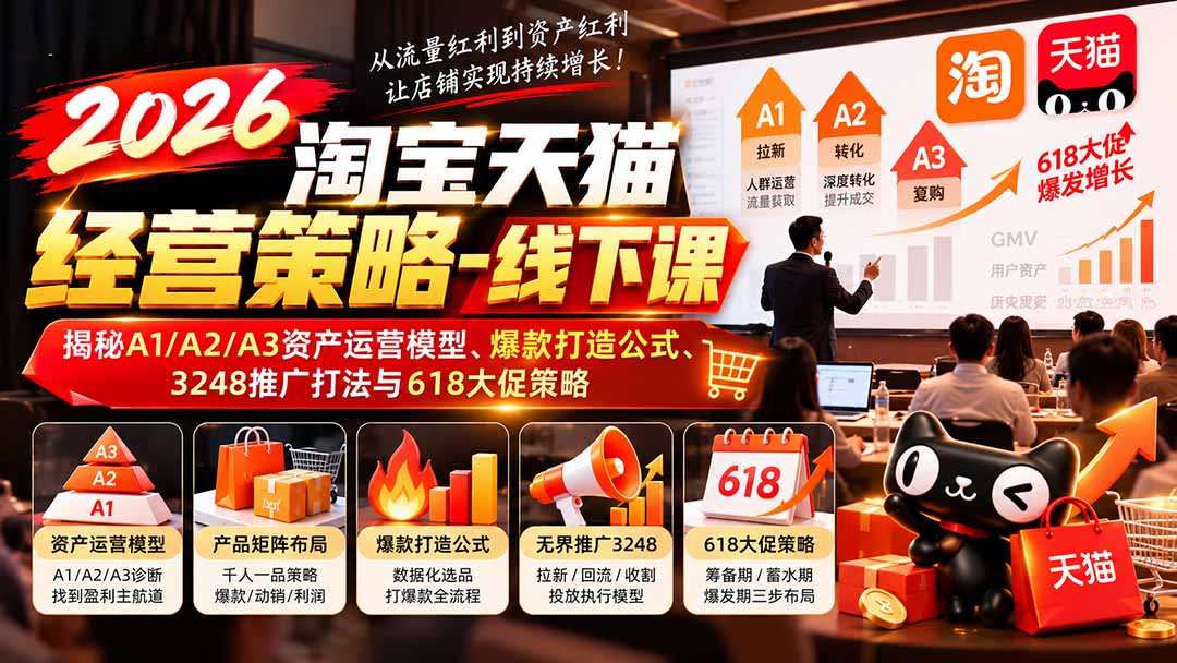 2026淘宝天猫经营策略-线下课-更新1019：揭秘A1/A2/A3资产运营模型、爆款打造公式、3248推广打法与618大促策略-极客网创
