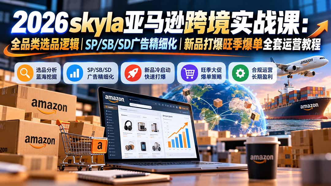 skyla亚马逊跨境实战课-更新1019：全品类选品逻辑｜SP/SB/SD广告精细化｜新品打爆旺季爆单全套运营教程-极客网创