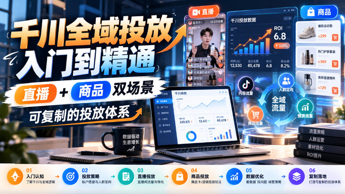 千川全域投放入门到精通,直播+商品双场景,可复制的投放体系-极客网创