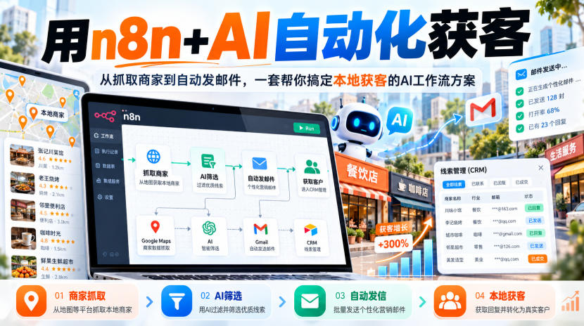 【无水印】用n8n+AI自动化获客,从抓取商家到自动发邮件,一套帮你搞定本地获客的AI工作流方案【原创双语字幕】-极客网创
