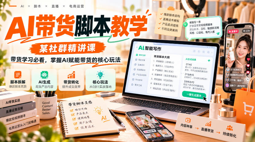 AI带货脚本教学,某社群精讲课,带货学习必看,掌握AI赋能带货的核心玩法-极客网创