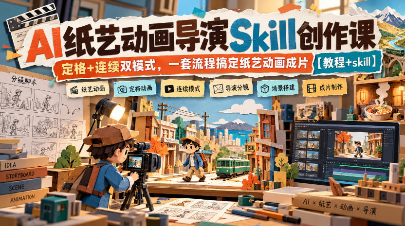 AI纸艺动画导演Skill创作课｜定格+连续双模式，一套流程搞定纸艺动画成片【教程+skill】-极客网创
