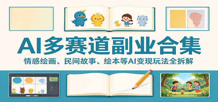 AI多赛道副业合集：情感绘画、民间故事、绘本等AI变现玩法全拆解-极客网创