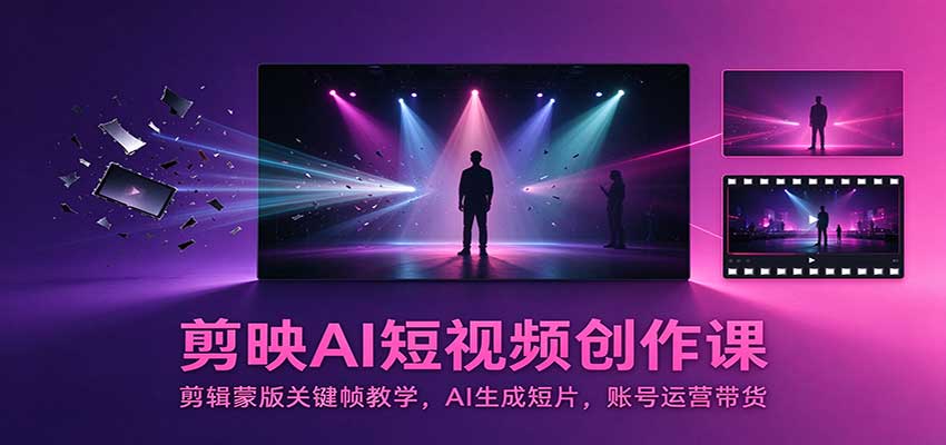 剪映AI短视频创作课:剪辑蒙版关键帧教学,AI生成短片,账号运营带货-极客网创