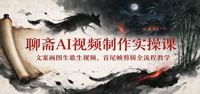 聊斋AI视频制作实操课：文案画图生歌生视频，首尾帧剪辑全流程教学-极客网创