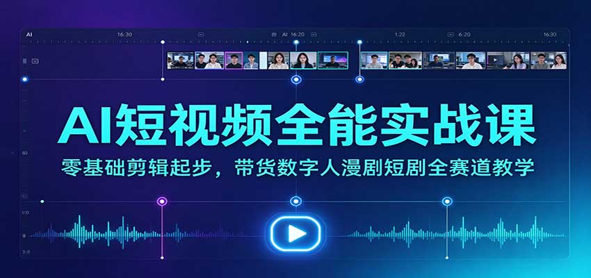 AI短视频全能实战课：零基础剪辑起步，带货数字人漫剧短剧全赛道教学-极客网创