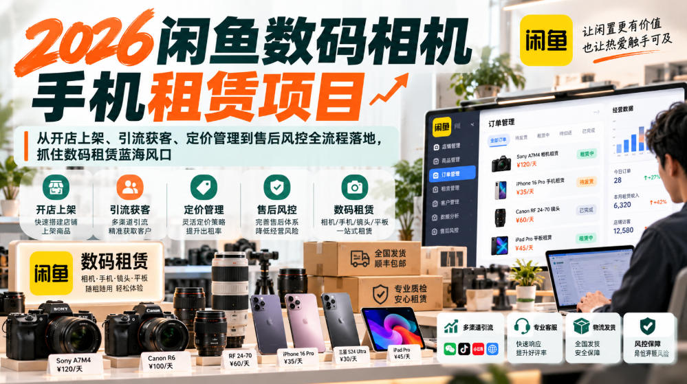 2026闲鱼数码相机手机租赁项目，从开店上架、引流获客、定价管理到售后风控全流程落地，抓住数码租赁蓝海风口-极客网创