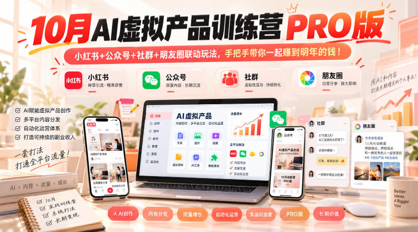 10月AI虚拟产品训练营PRO版，小红书+公众号+社群+朋友圈联动玩法，手把手带你一起赚到明年的钱！(更新1024)-极客网创