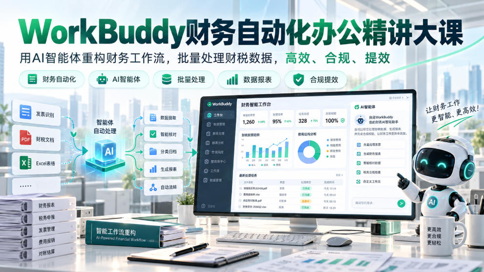 WorkBuddy财务自动化办公精讲大课，用AI智能体重构财务工作流，批量处理财税数据，高效、合规、提效-极客网创