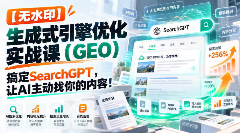 【无水印】生成式引擎优化(GEO)实战课:搞定SearchGPT,让AI主动找你的内容!【原创双语字幕】-极客网创