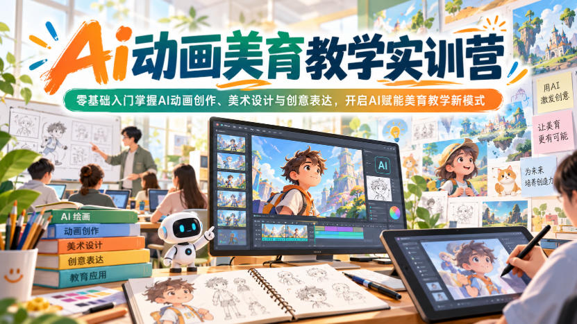 Ai动画美育教学实训营,零基础入门掌握AI动画创作、美术设计与创意表达,开启AI赋能美育教学新模式-极客网创