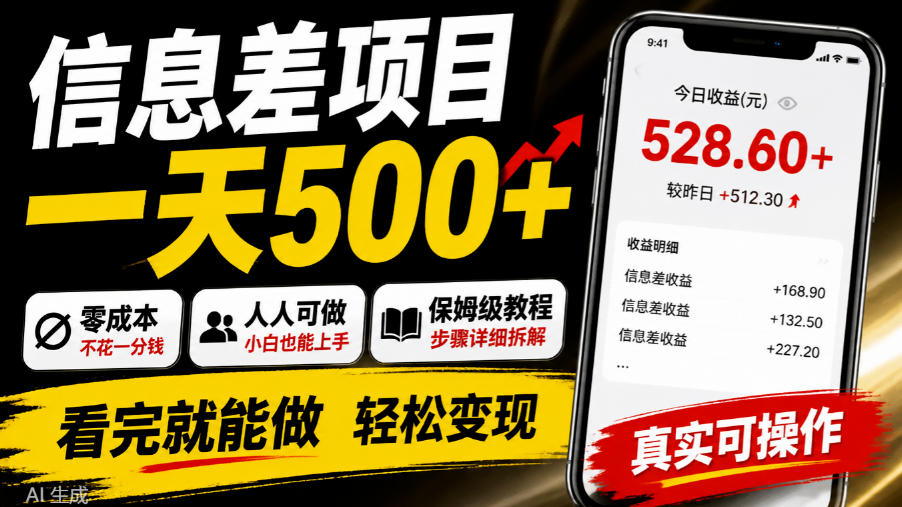 信息差项目一天500+，零成本，人人可做，保姆级教程，看完就能做【揭秘】-极客网创