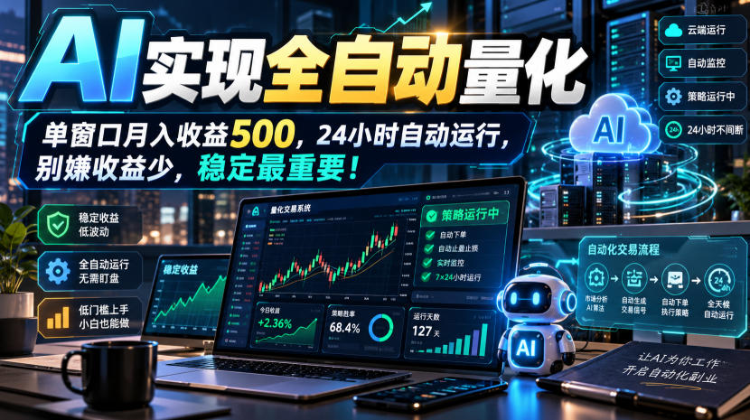 AI全自动量化项目，长期稳定可落地，0门槛躺赚稳定项目！-极客网创