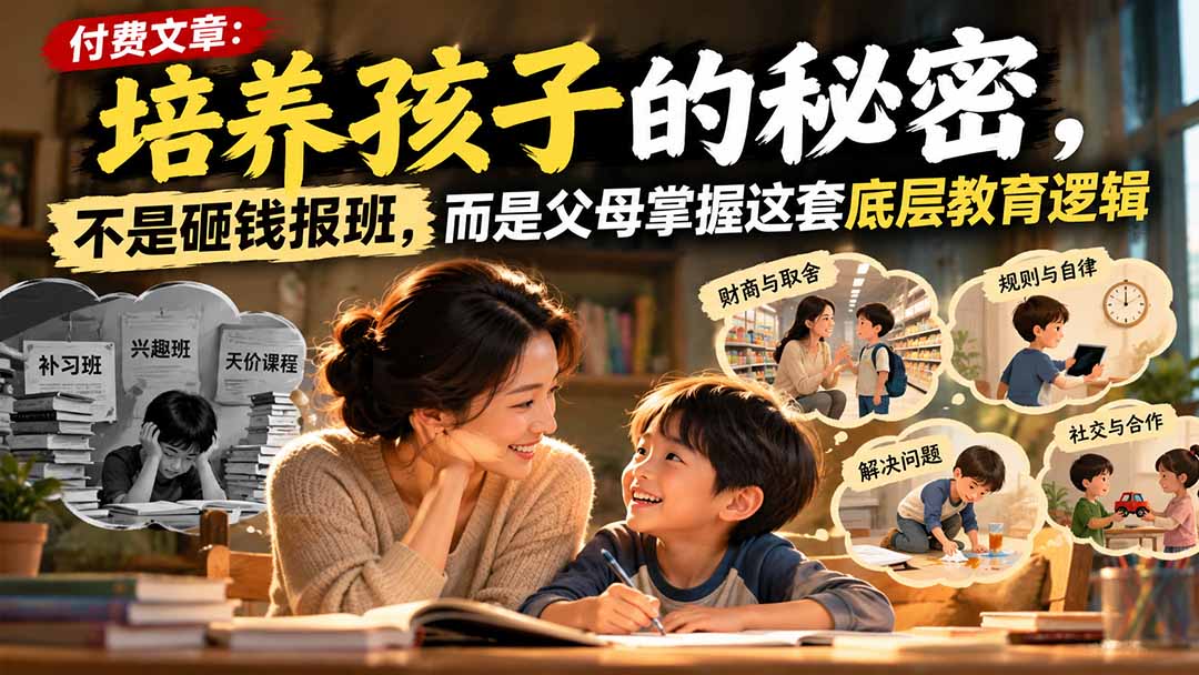 付费文章：培养孩子的秘密，不是砸钱报班，而是父母掌握这套底层教育逻辑-极客网创