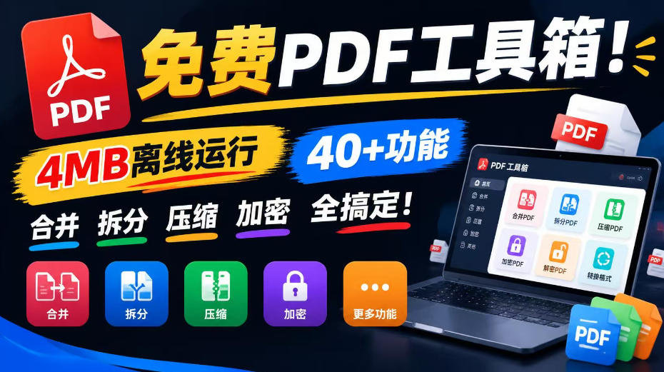 免费PDF工具箱！4MB离线运行，40+功能，合并拆分压缩加密全搞定！-极客网创