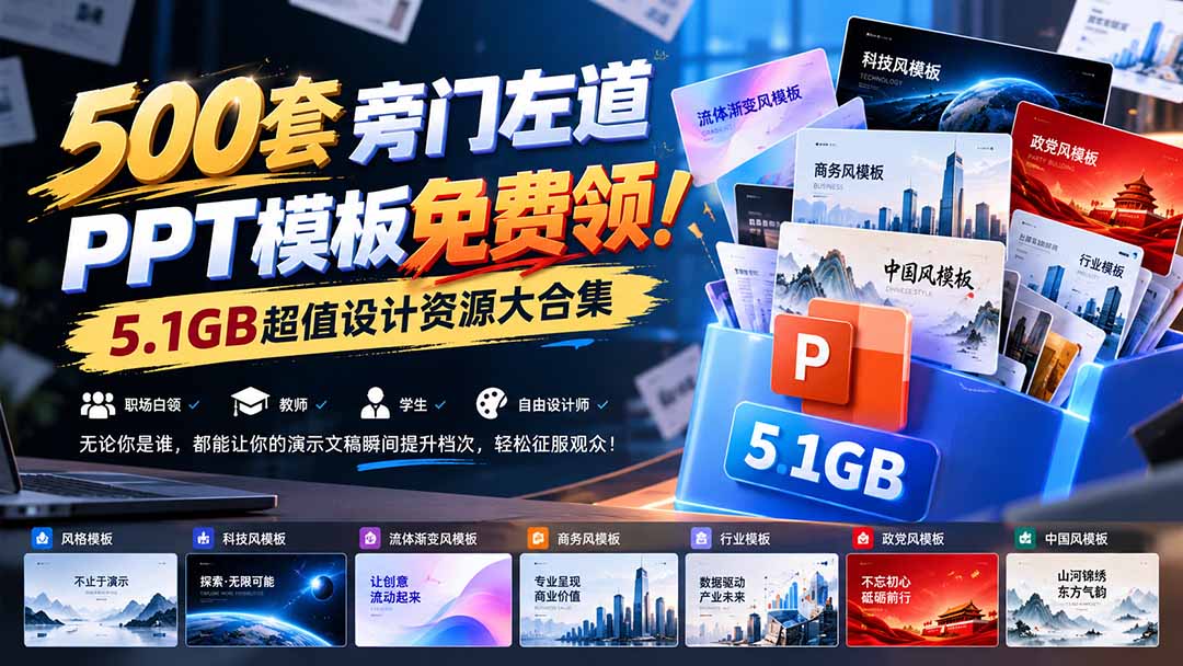 500套旁门左道PPT模板免费领!5.1GB超值设计资源大合集-极客网创