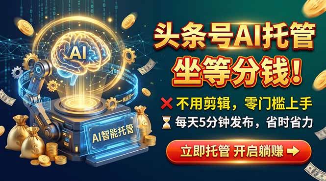 头条AI视频托管,你出号我运营,每天花5分钟发布,月赚1W+,手机可做-极客网创
