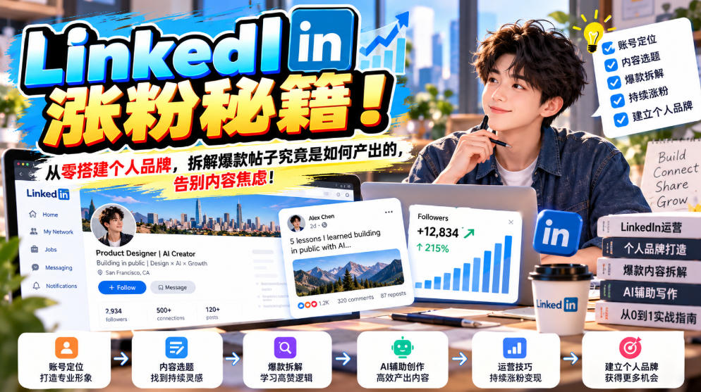 LinkedIn涨粉秘籍！从零搭建个人品牌，拆解爆款帖子究竟是如何产出的，告别内容焦虑！【原创双语字幕】-极客网创